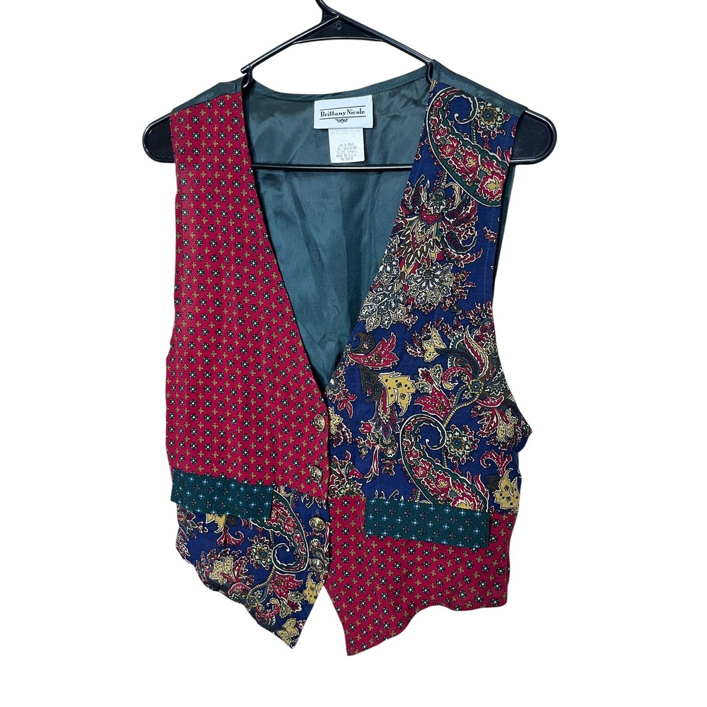 Brittany Nicole Vintage Colorful‎ Patchwork Paisley Vest Womens Small